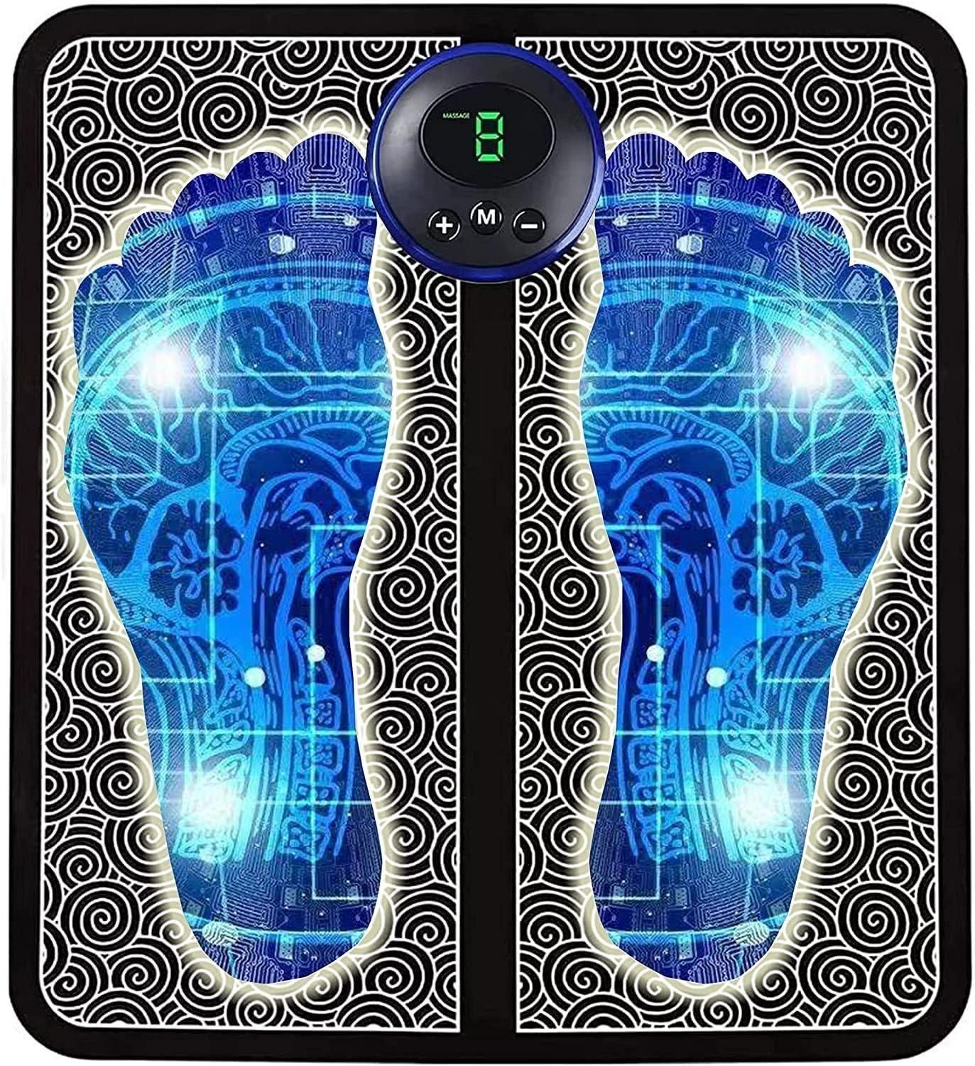 EMS Foot Massager Pad, Muscle Stimulator, Blood Circulation, Electric Foot Cushion, 8 Modes, 19 Intensities, Bioelectric Massage, Folding Portable Mat, USB Charging