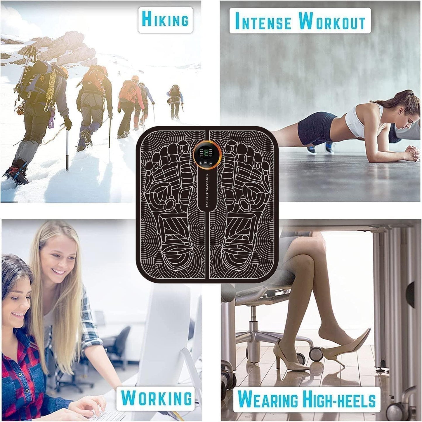 EMS Foot Massager Pad, Muscle Stimulator, Blood Circulation, Electric Foot Cushion, 8 Modes, 19 Intensities, Bioelectric Massage, Folding Portable Mat, USB Charging